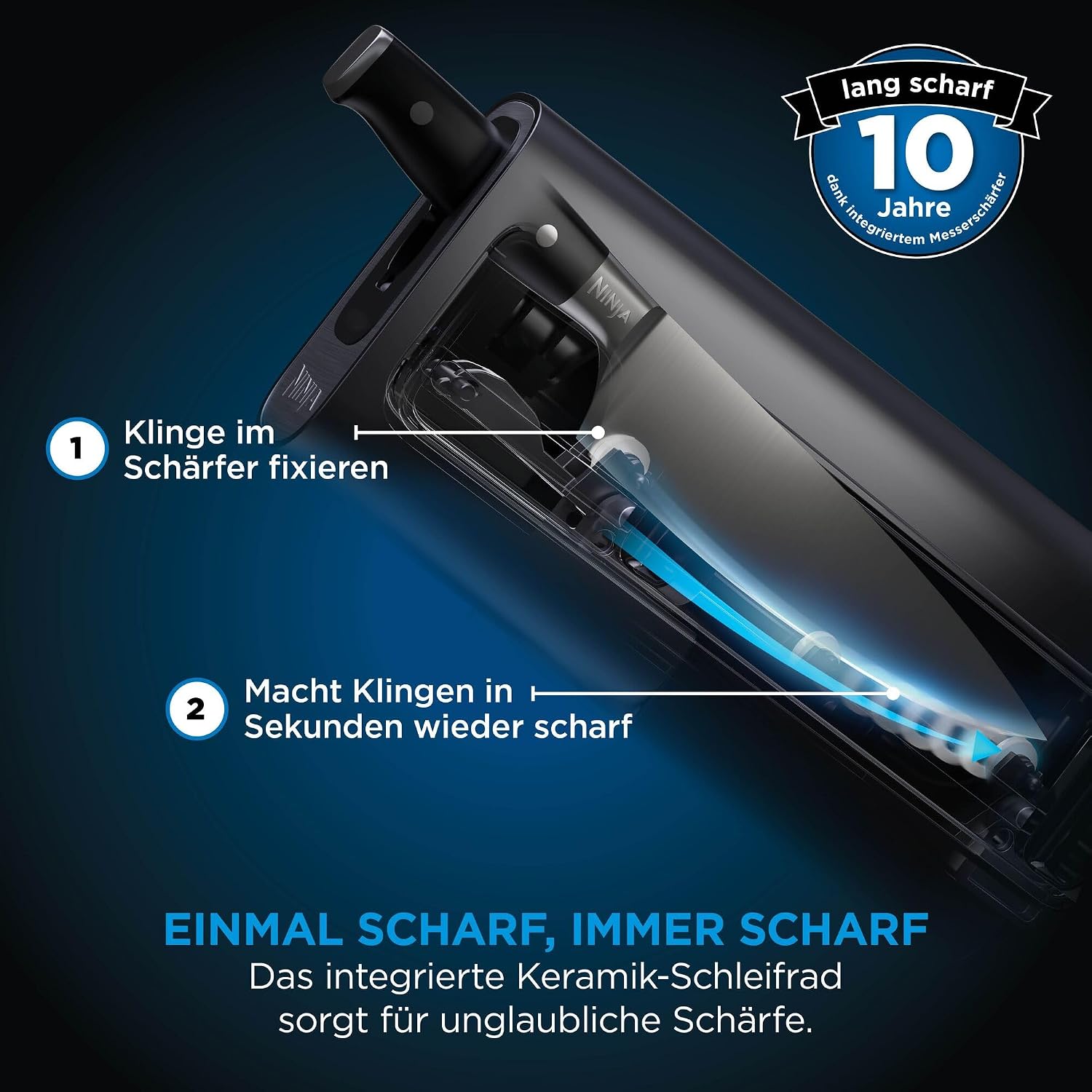 Ninja Foodi StaySharp Messerblock, 6-teiliges Set, Edelstahl, mit integriertem Schärfer