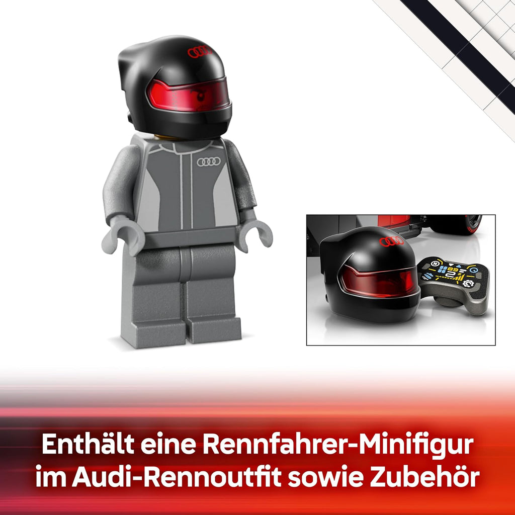 LEGO Speed Champions Audi Revolut F1 Team R26 Rennwagen Spielzeug - Modellbauset mit sammelbarer Rennfahrer Minifigur - 77259