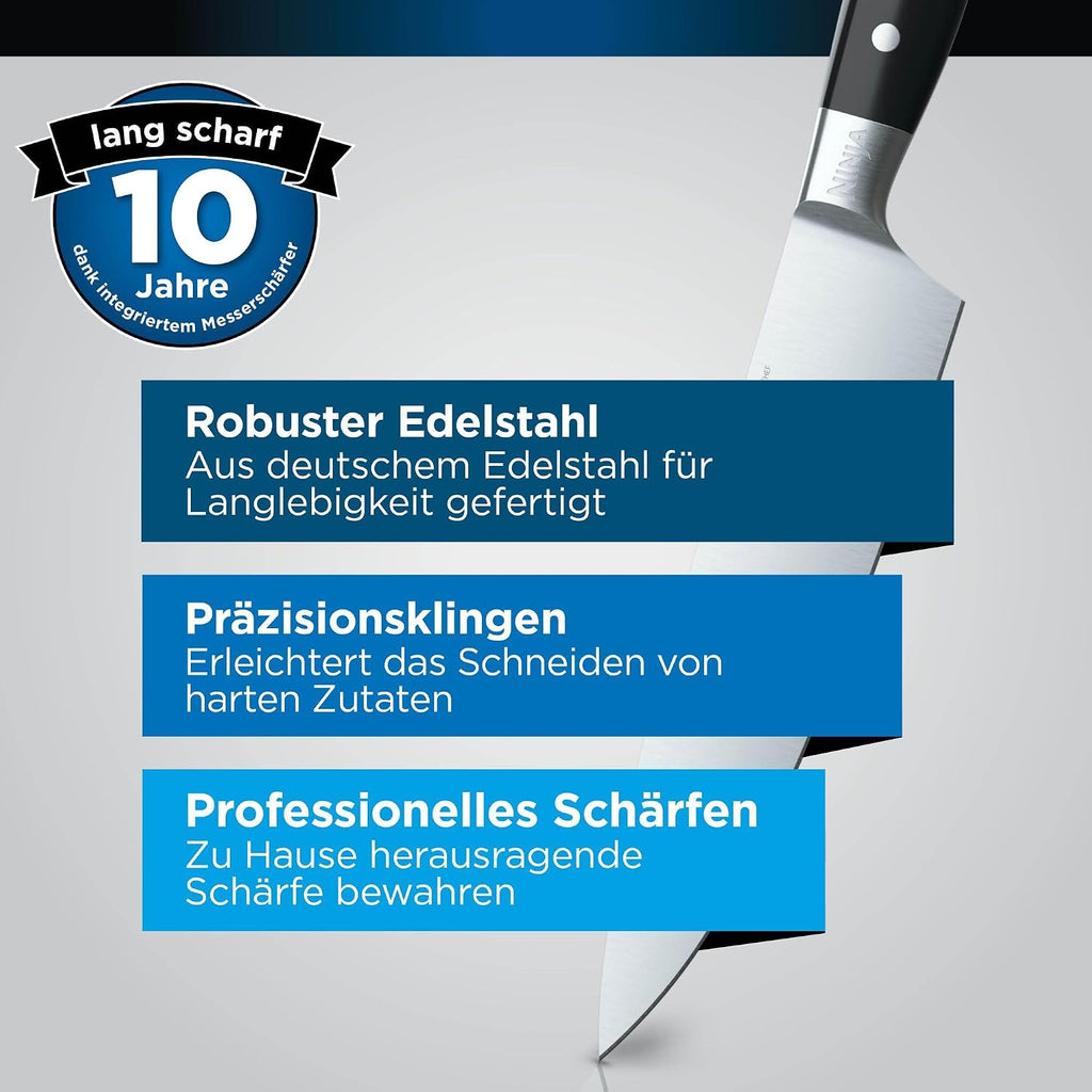 Ninja Foodi StaySharp Messerblock, 6-teiliges Set, Edelstahl, mit integriertem Schärfer