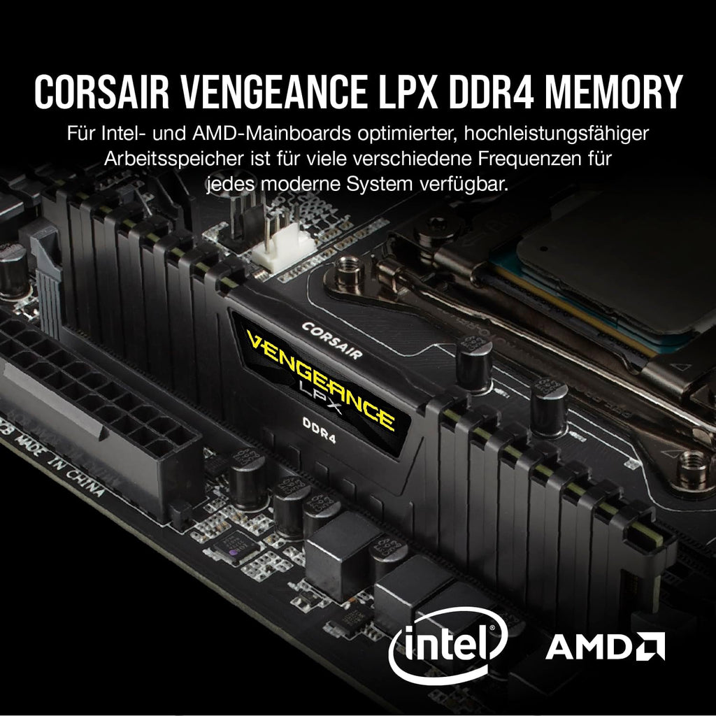 Corsair CMK16GX4M2B3200C16, Vengeance LPX 16GB (2x8GB) DDR4 Up to 3200MHz C16 XMP 2.0 High Performance Memory Kit - Black