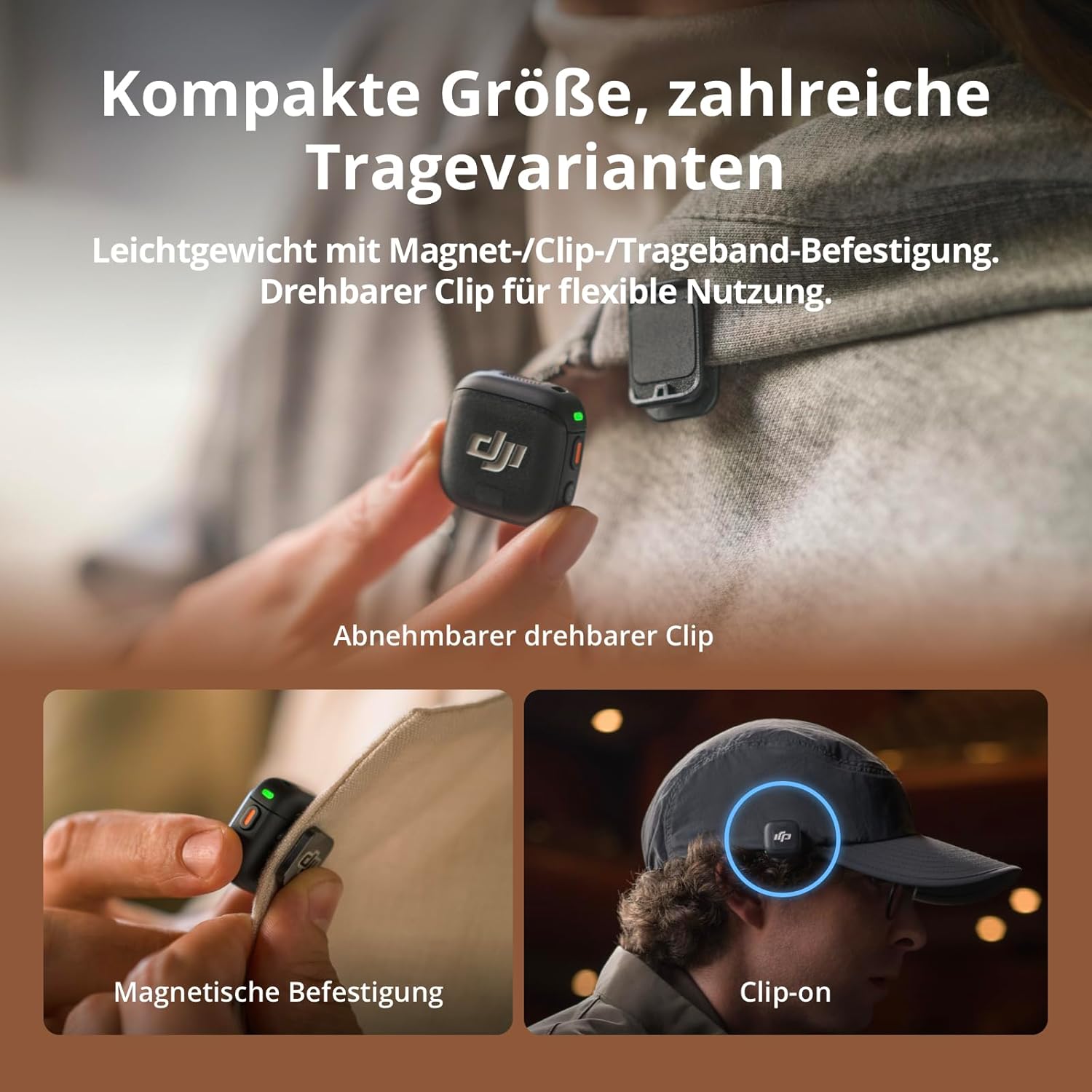 DJI Mic 3 (1 Sender + 1 Empfänger), drahtloses Lavalier-Mikrofon für iPhone/Kamera/Android