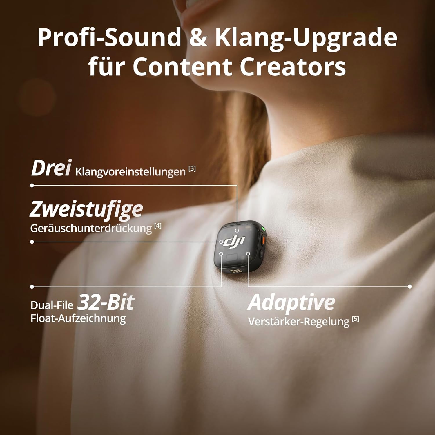 DJI Mic 3 (1 Sender + 1 Empfänger), drahtloses Lavalier-Mikrofon für iPhone/Kamera/Android