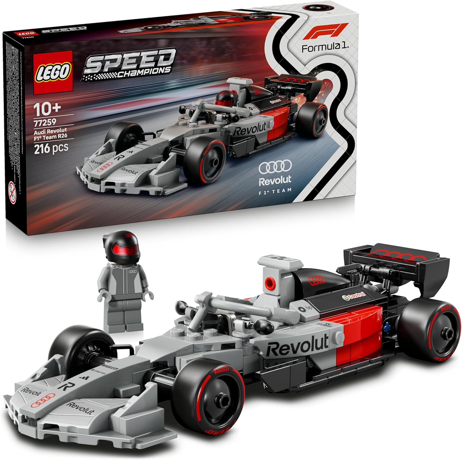 LEGO Speed Champions Audi Revolut F1 Team R26 Rennwagen Spielzeug - Modellbauset mit sammelbarer Rennfahrer Minifigur - 77259