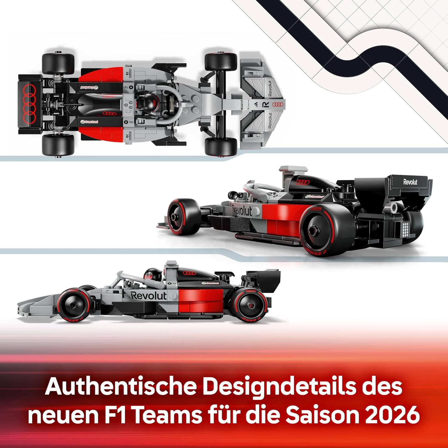 LEGO Speed Champions Audi Revolut F1 Team R26 Rennwagen Spielzeug - Modellbauset mit sammelbarer Rennfahrer Minifigur - 77259